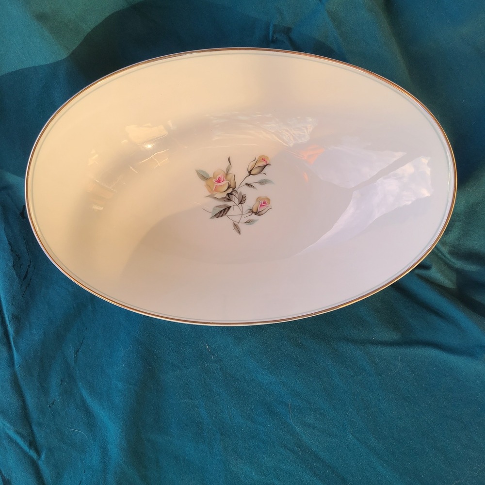 Noritake Margot 5605 10" Vegetable Bowl 10" White Rose Vintage MCM Gold Trim Pla